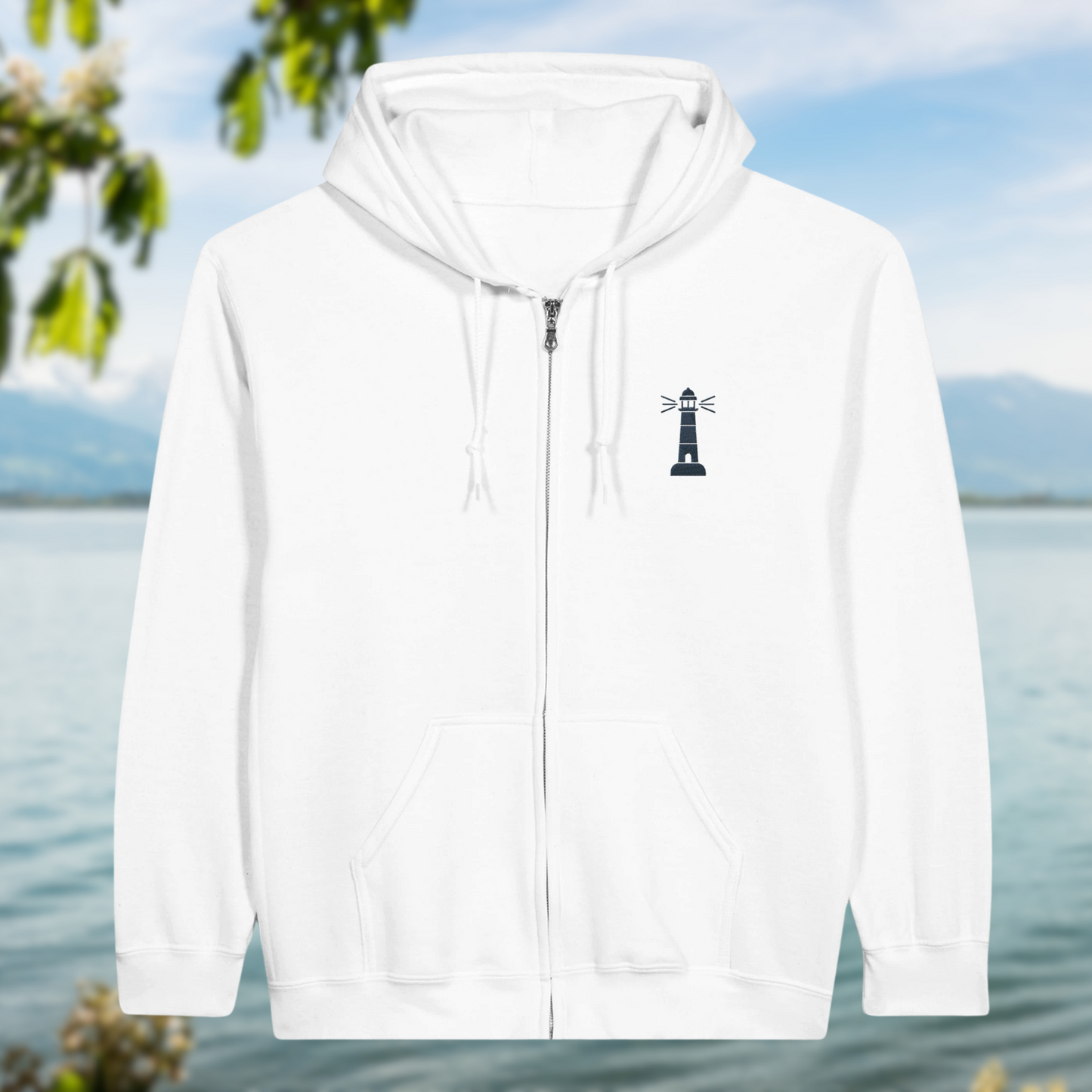 Souvenir Lighthouse Haven: Classic Zip Hoodie embroidered