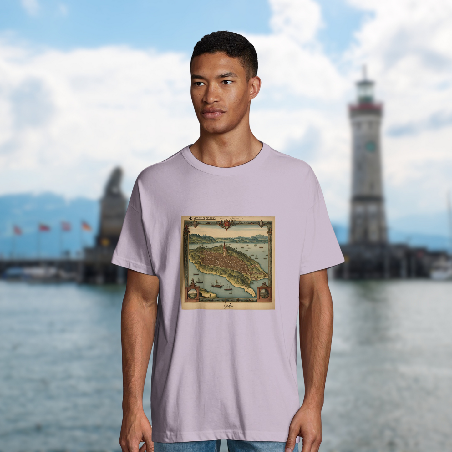 Historic Lindau Map - Oversized Fashion T-Shirt