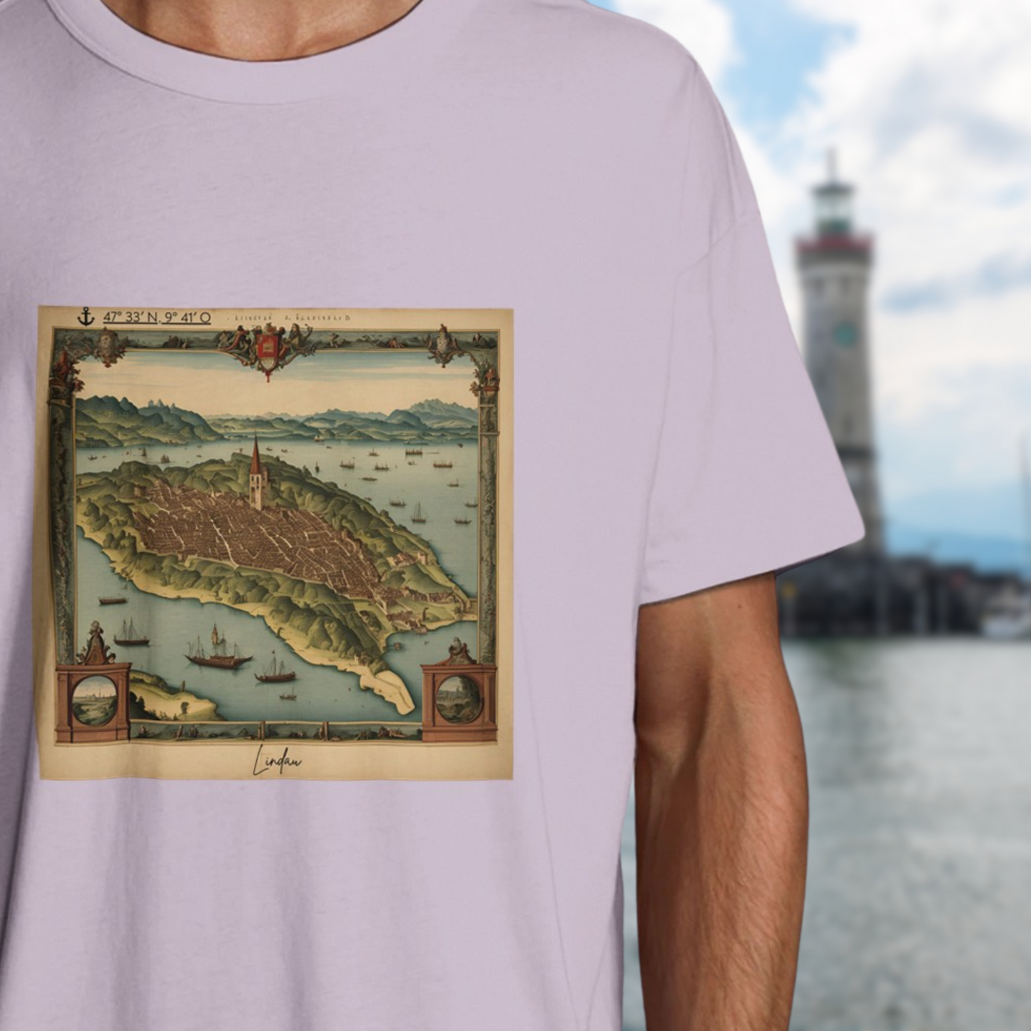 Historic Lindau Map - Oversized Fashion T-shirt- the perfect keepsake